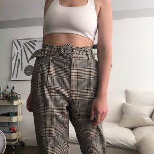 Plaid trousers with matching belt